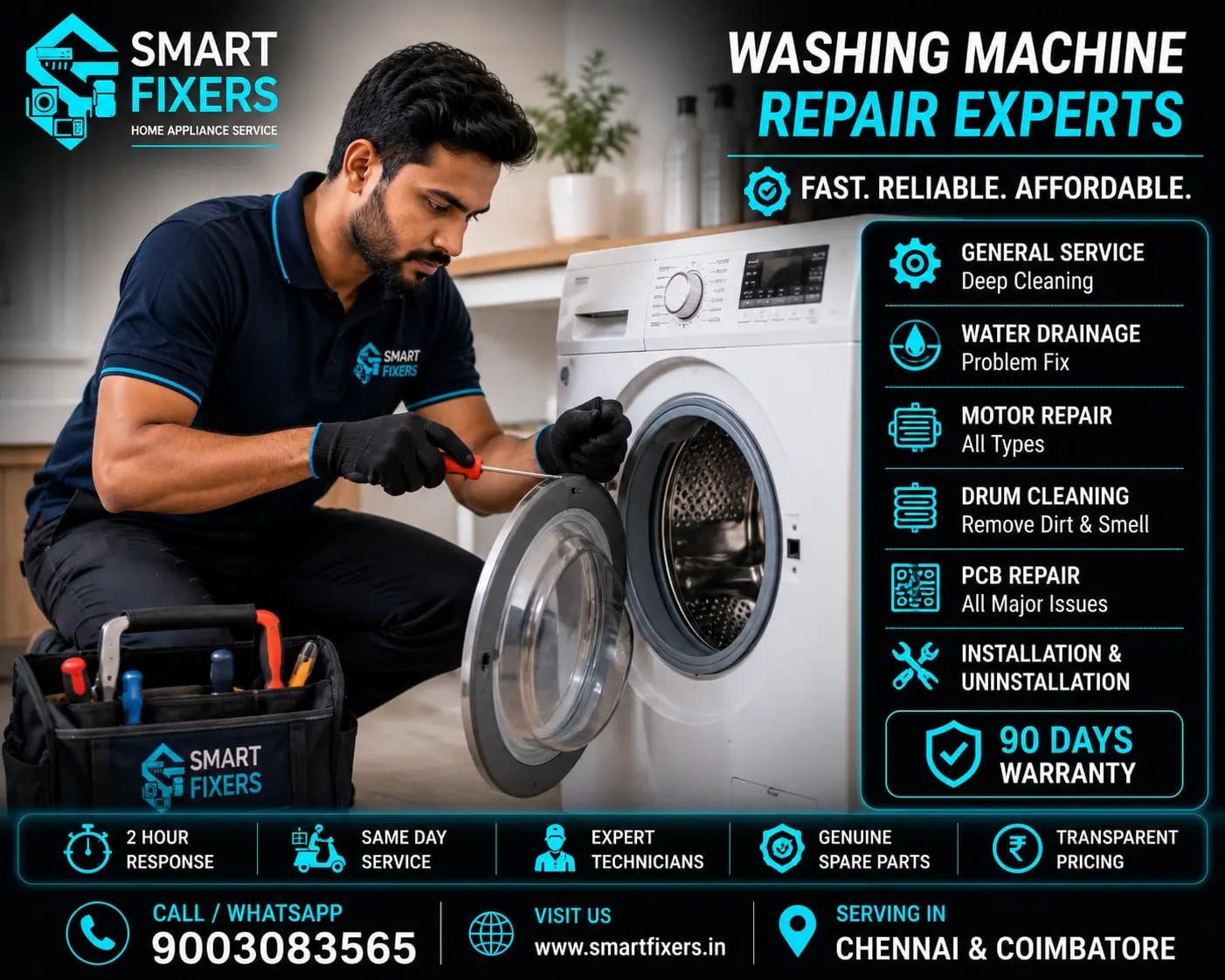Fix Washing Machine Not Spinning Issue in Guduvanchery - Smart Fixers Chennai